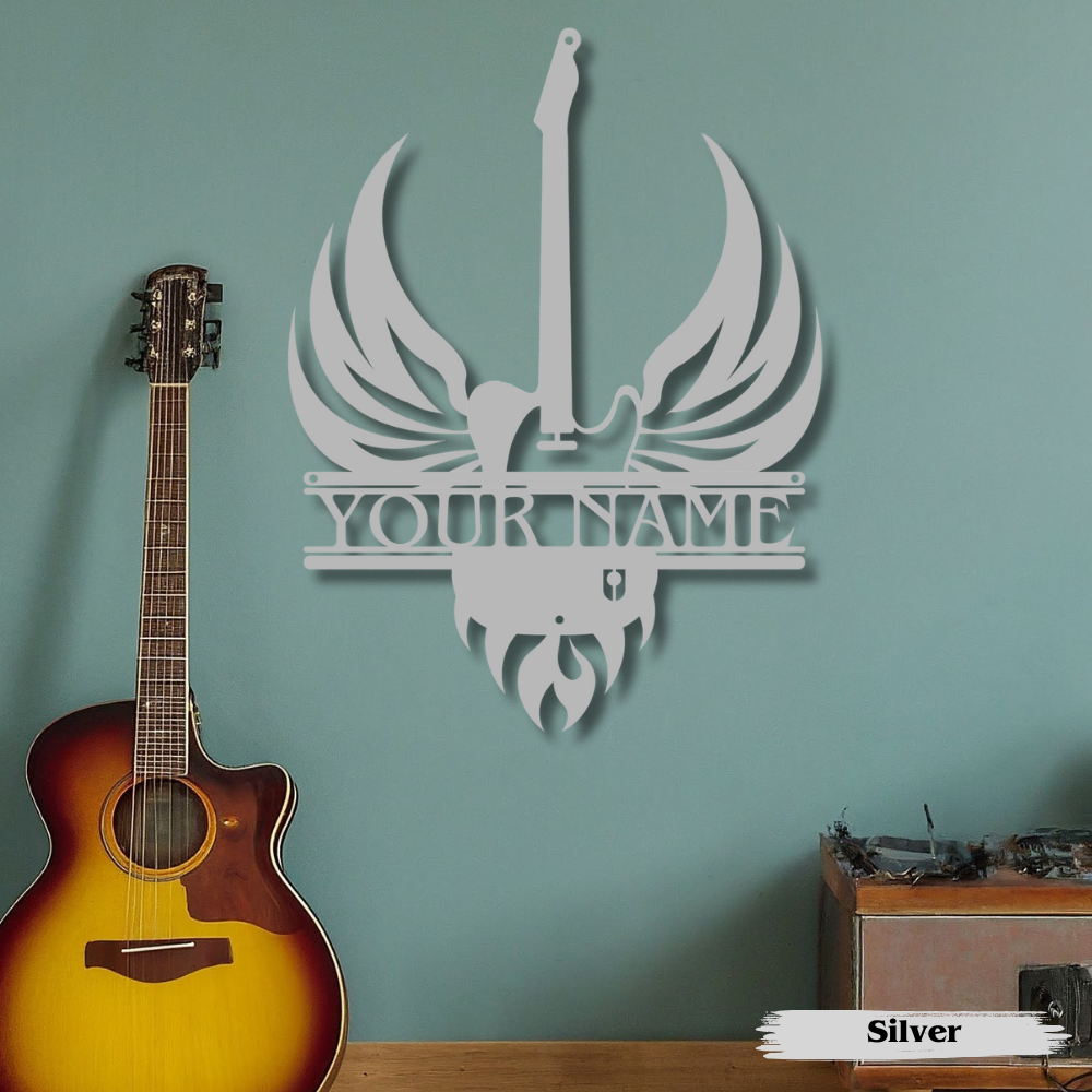 Personalized Tele guitar metal sign on wall